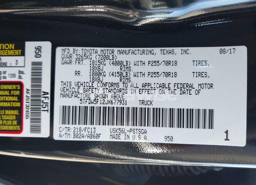 Photo 9 of 2018 Toyota Tundra SR5 5.7L V8 (VIN 5TFDW5F12JX677931)