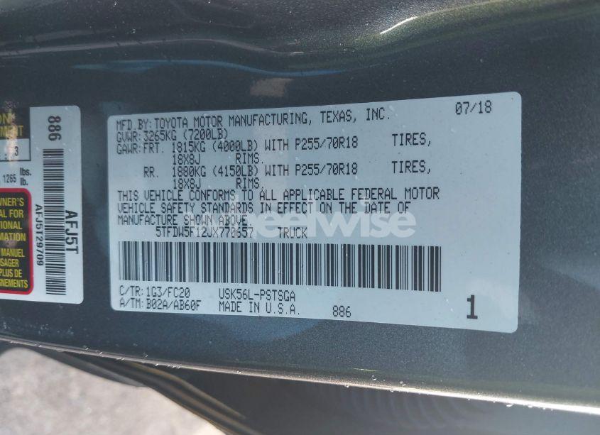 Photo 9 of 2018 Toyota Tundra SR5 5.7L V8 (VIN 5TFDW5F12JX770657)