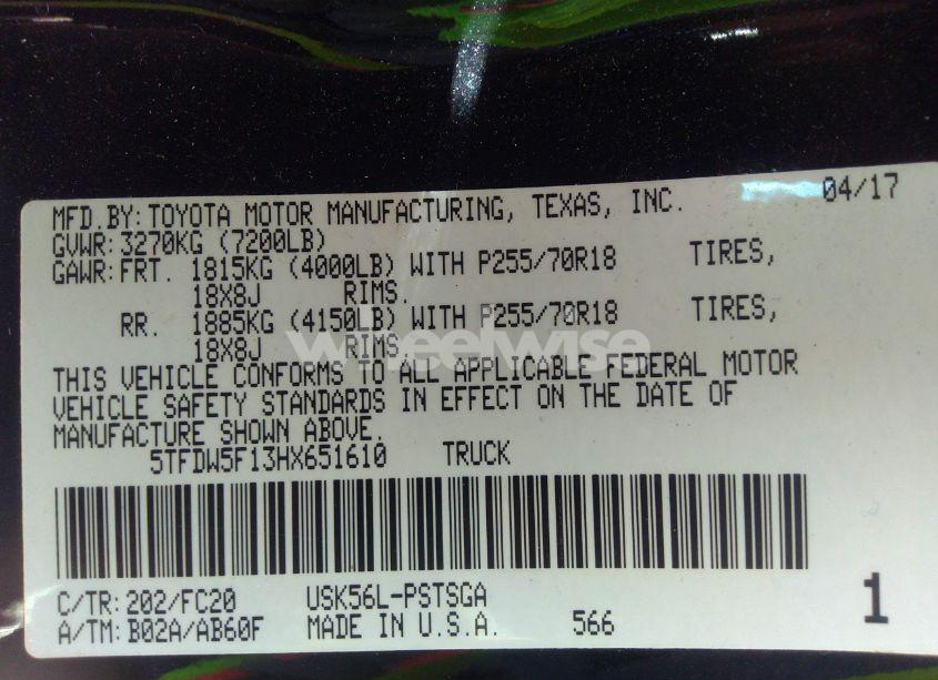 Photo 8 of 2017 Toyota Tundra SR5 5.7L V8 (VIN 5TFDW5F13HX651610)