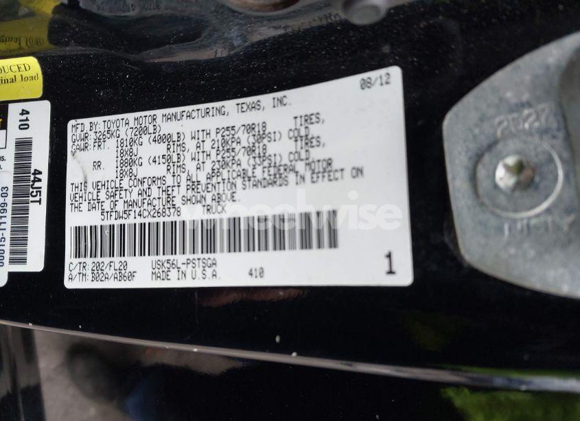 Photo 9 of 2012 Toyota Tundra GRADE 5.7L V8 (VIN 5TFDW5F14CX268378)