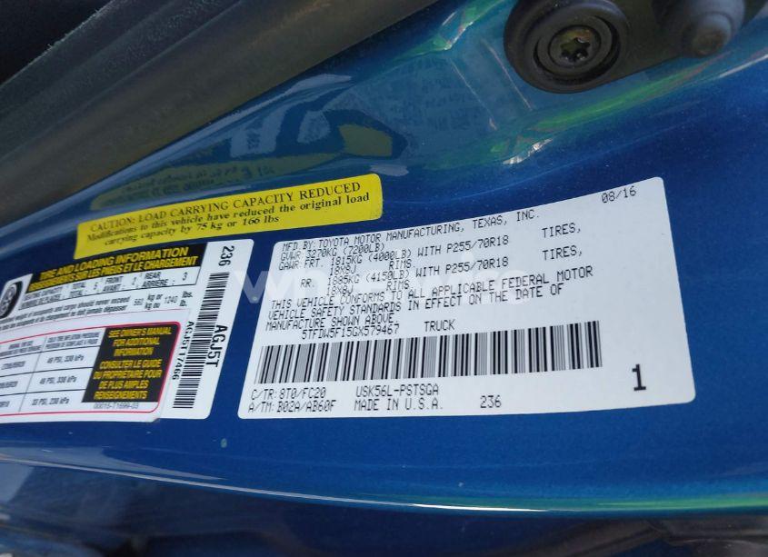 Photo 9 of 2016 Toyota Tundra SR5 5.7L V8 (VIN 5TFDW5F15GX579467)