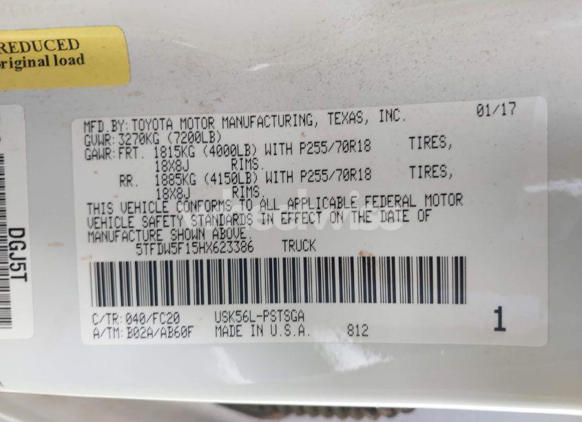 Photo 9 of 2017 Toyota Tundra SR5 5.7L V8 (VIN 5TFDW5F15HX623386)