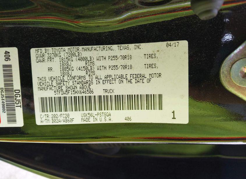 Photo 9 of 2017 Toyota Tundra SR5 5.7L V8 (VIN 5TFDW5F15HX646506)