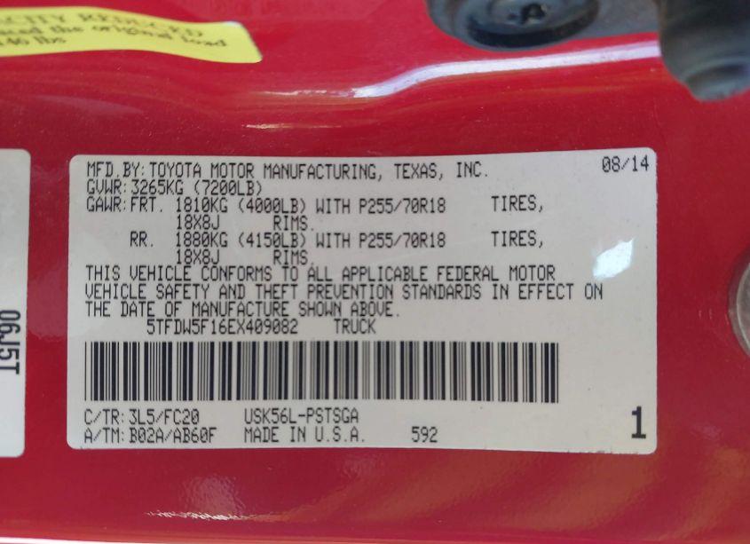 Photo 9 of 2014 Toyota Tundra SR5 5.7L V8 (VIN 5TFDW5F16EX409082)