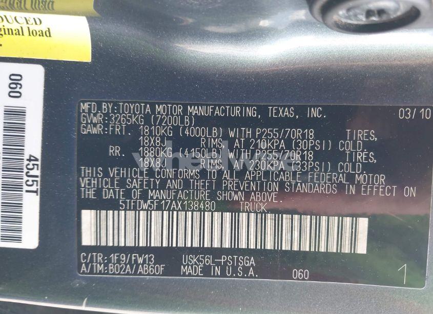 Photo 9 of 2010 Toyota Tundra GRADE 5.7L V8 (VIN 5TFDW5F17AX138480)