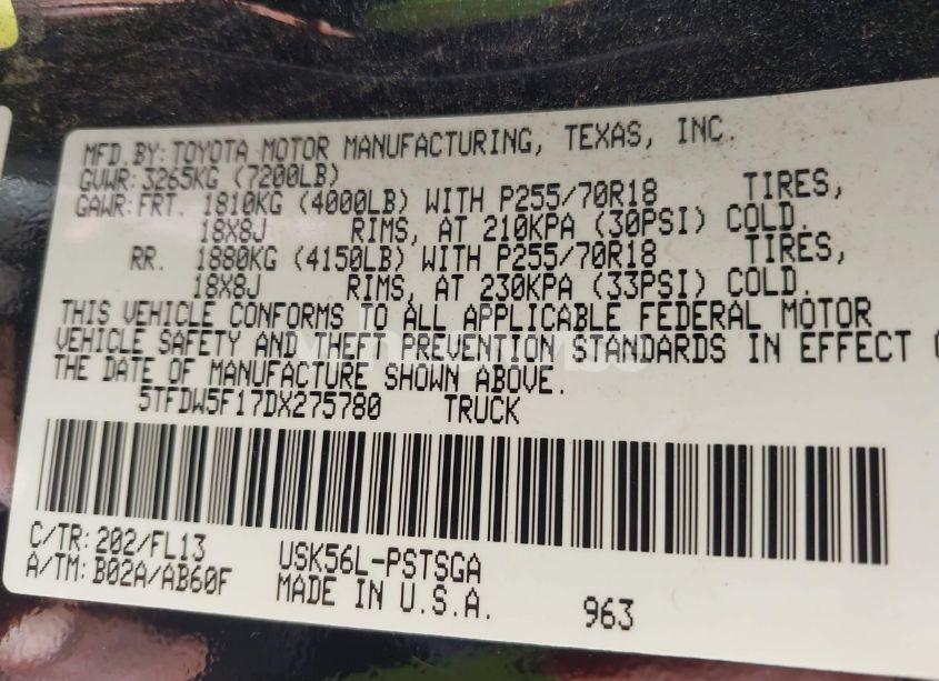 Photo 9 of 2013 Toyota Tundra GRADE 5.7L V8 (VIN 5TFDW5F17DX275780)