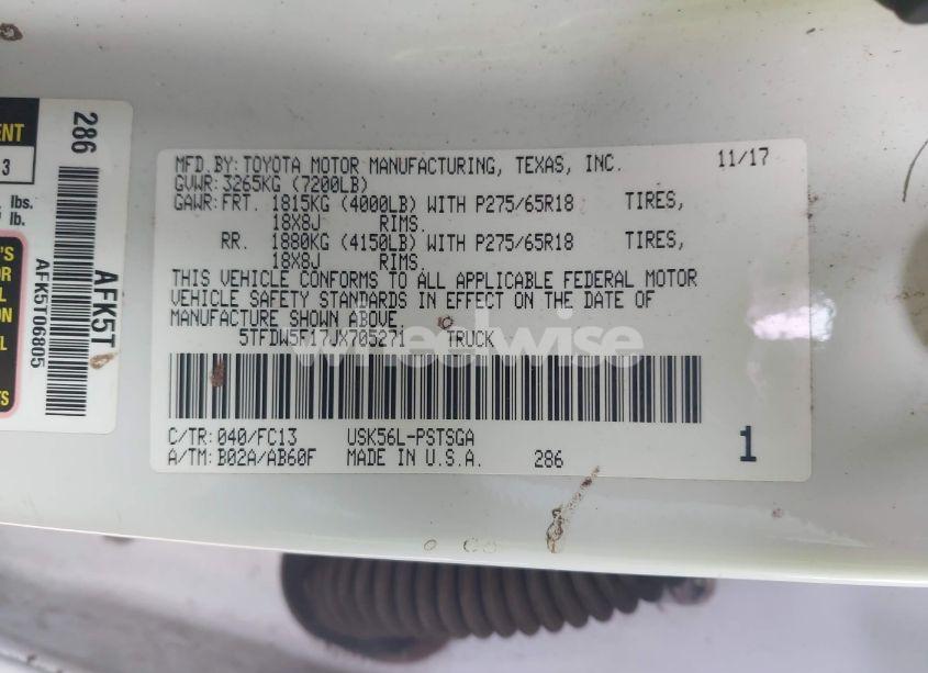 Photo 9 of 2018 Toyota Tundra SR5 5.7L V8 (VIN 5TFDW5F17JX705271)