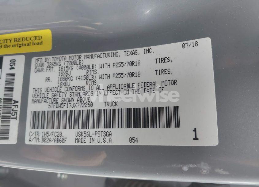 Photo 9 of 2018 Toyota Tundra SR5 5.7L V8 (VIN 5TFDW5F17JX772260)