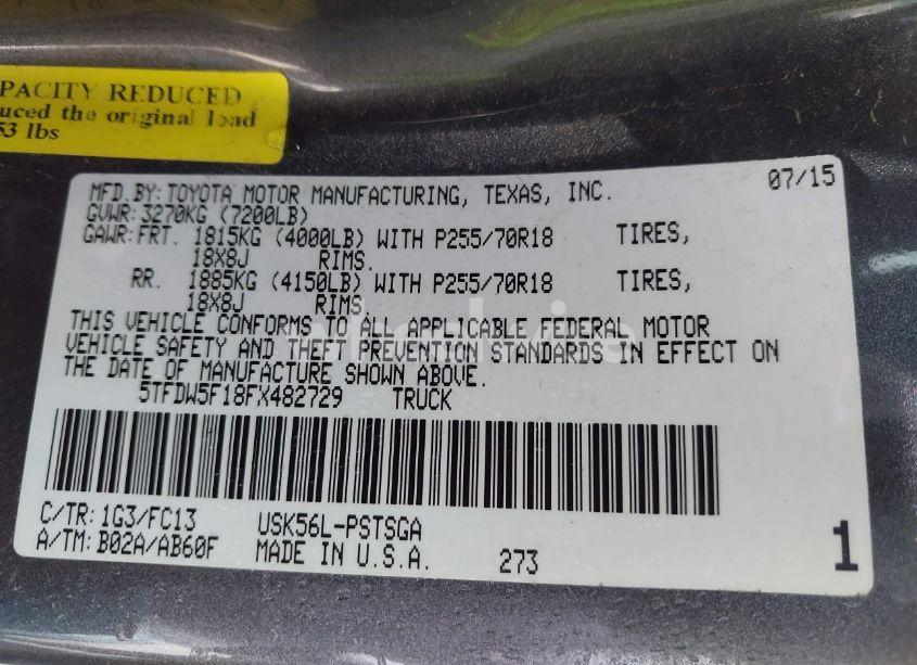 Photo 9 of 2015 Toyota Tundra SR5 5.7L V8 (VIN 5TFDW5F18FX482729)