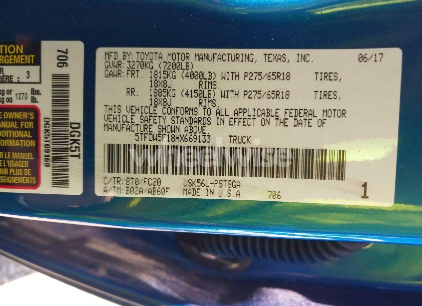 Photo 9 of 2017 Toyota Tundra SR5 5.7L V8 (VIN 5TFDW5F18HX669133)