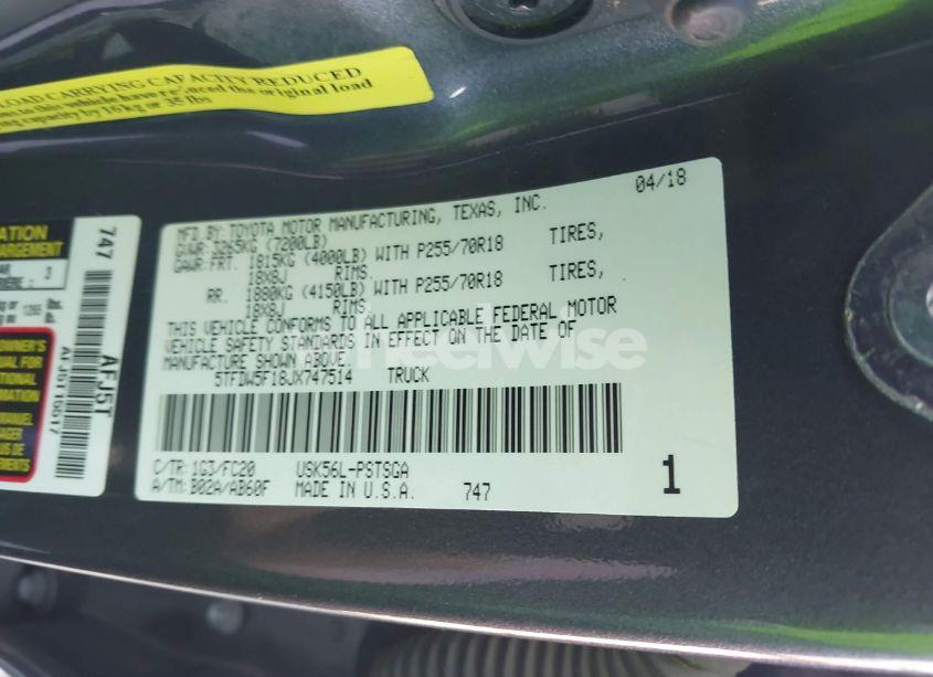 Photo 9 of 2018 Toyota Tundra SR5 5.7L V8 (VIN 5TFDW5F18JX747514)