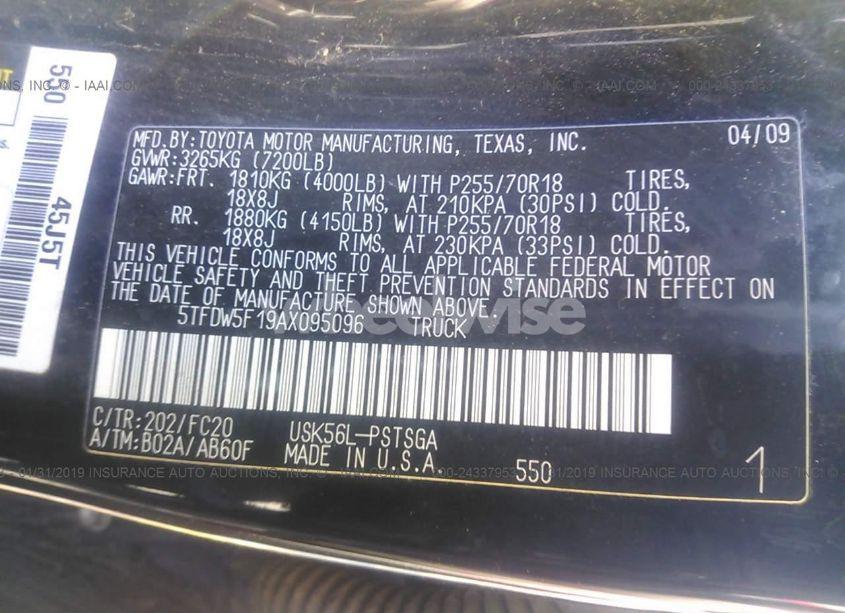 Photo 9 of 2010 Toyota Tundra GRADE 5.7L V8 (VIN 5TFDW5F19AX095096)