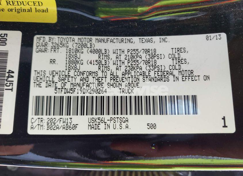 Photo 9 of 2013 Toyota Tundra GRADE 5.7L V8 (VIN 5TFDW5F19DX290264)