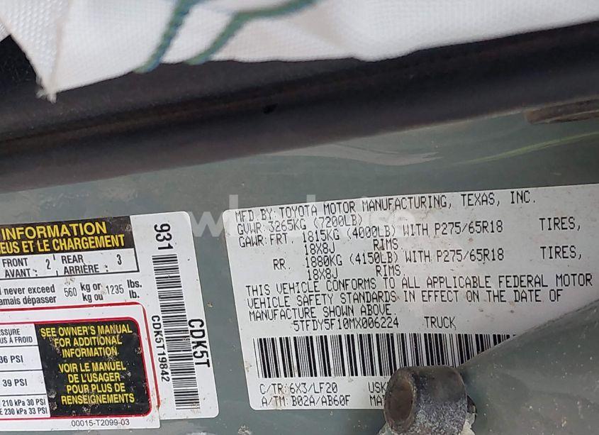 Photo 9 of 2021 Toyota Tundra TRD PRO (VIN 5TFDY5F10MX006224)