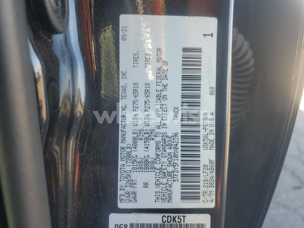 Photo 12 of 2021 TOYOTA TUNDRA CREWMAX SR5 (VIN 5TFDY5F10MX042396)