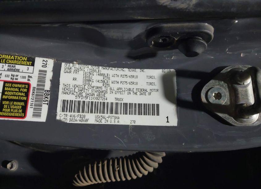 Photo 9 of 2019 Toyota Tundra SR5 5.7L V8 (VIN 5TFDY5F11KX827264)