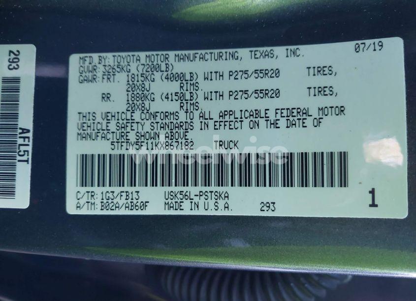 Photo 9 of 2019 Toyota Tundra SR5 5.7L V8 (VIN 5TFDY5F11KX867182)