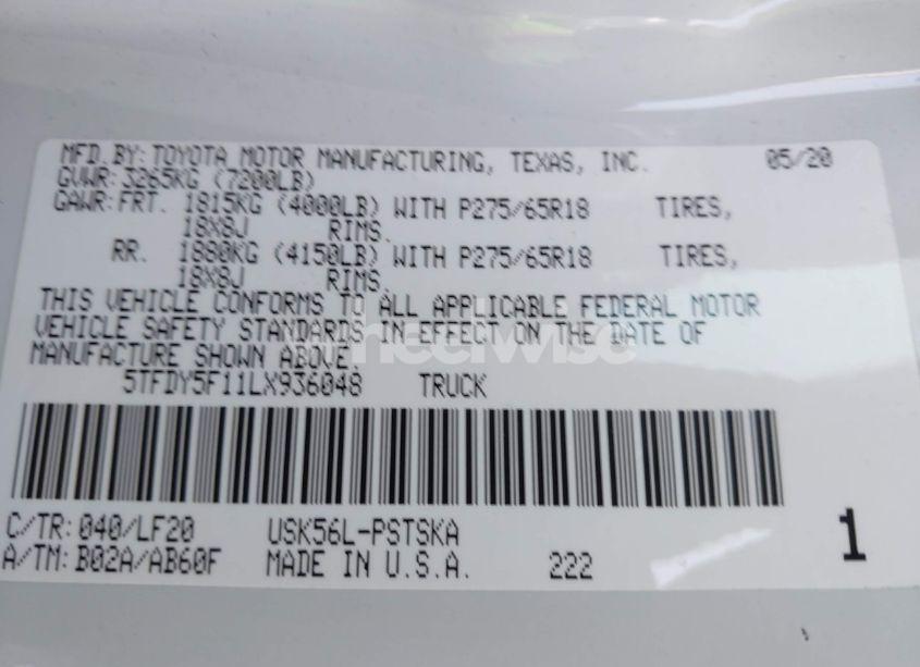 Photo 9 of 2020 Toyota Tundra TRD PRO (VIN 5TFDY5F11LX936048)