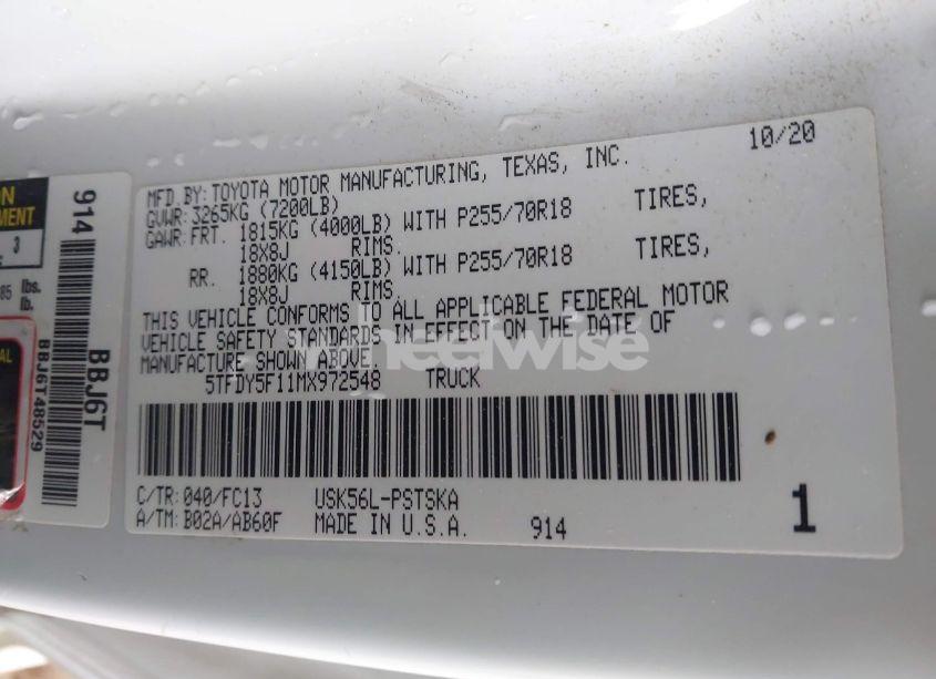 Photo 9 of 2021 Toyota Tundra SR5 (VIN 5TFDY5F11MX972548)