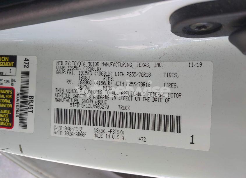 Photo 9 of 2020 Toyota Tundra SR5 (VIN 5TFDY5F12LX903270)