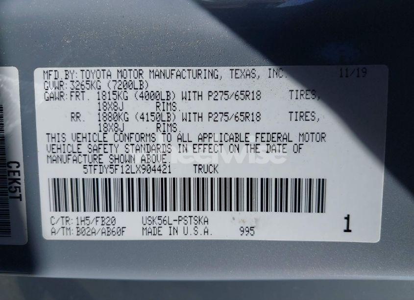 Photo 9 of 2020 Toyota Tundra CREWMAX SR5/CREWMAX TRD PRO (VIN 5TFDY5F12LX904421)