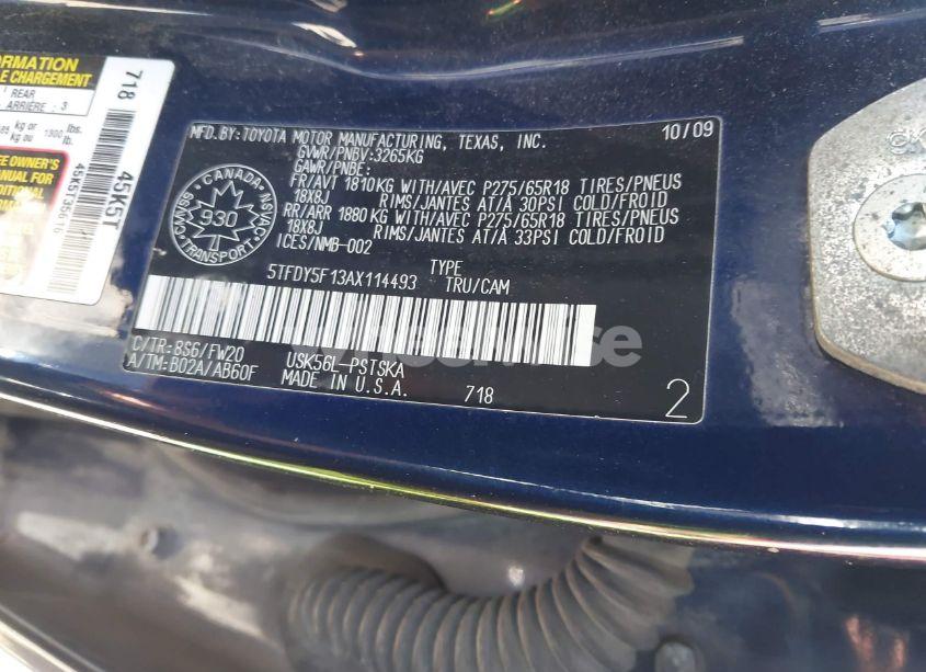 Photo 9 of 2010 Toyota Tundra SR5 5.7L V8 (VIN 5TFDY5F13AX114493)