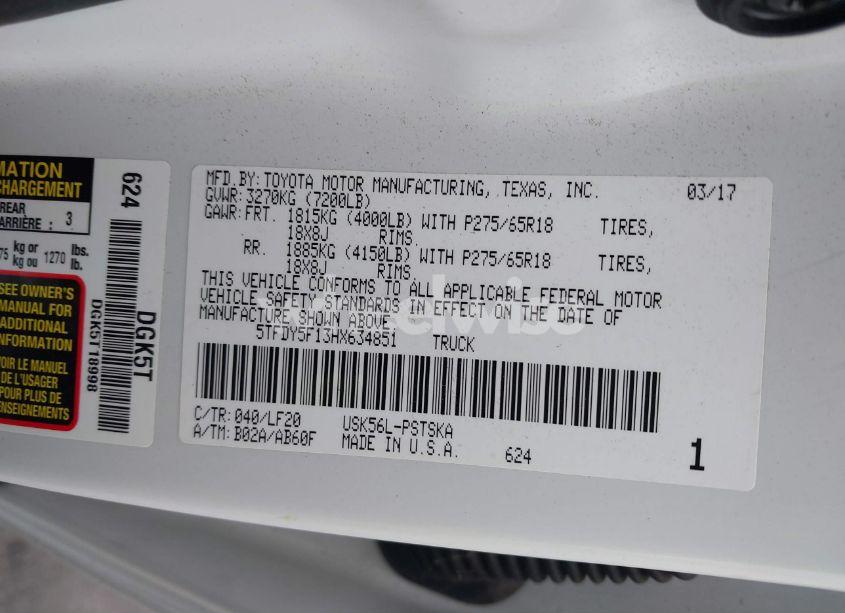 Photo 9 of 2017 Toyota Tundra TRD PRO 5.7L V8 (VIN 5TFDY5F13HX634851)