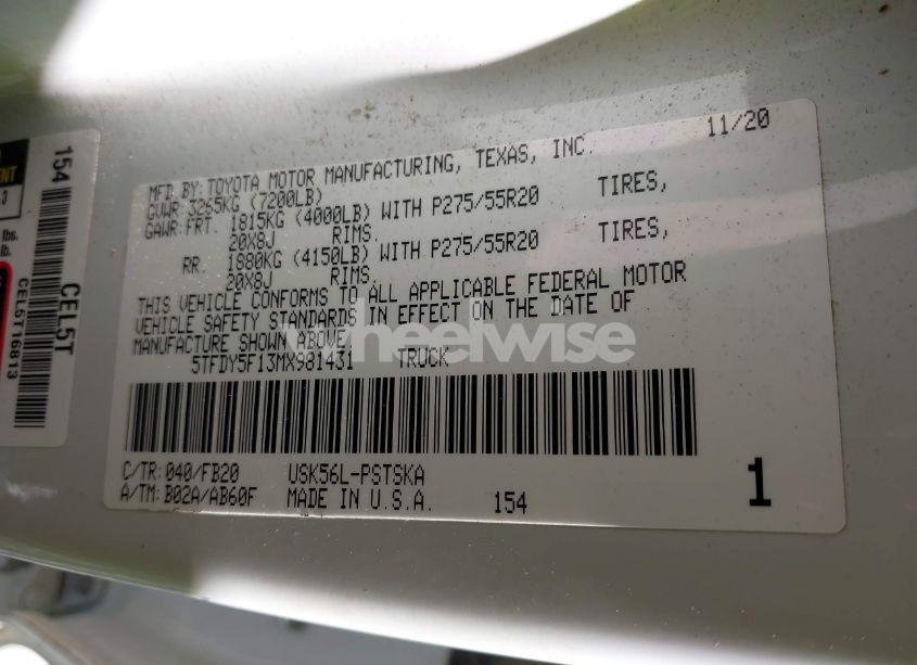 Photo 9 of 2021 Toyota Tundra SR5 (VIN 5TFDY5F13MX981431)