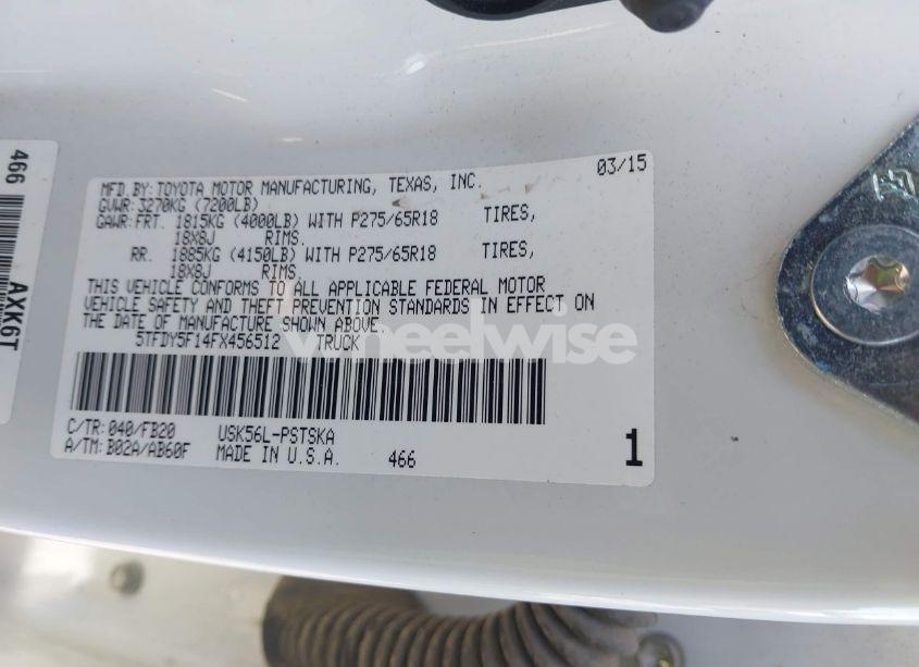 Photo 9 of 2015 Toyota Tundra SR5 5.7L V8 (VIN 5TFDY5F14FX456512)