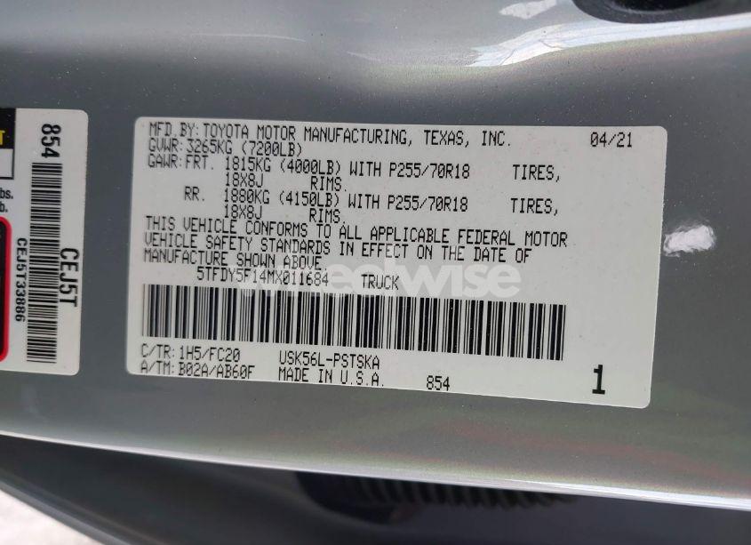 Photo 9 of 2021 Toyota Tundra SR5 (VIN 5TFDY5F14MX011684)