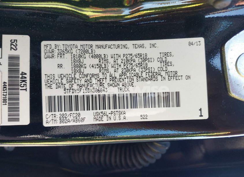 Photo 9 of 2013 Toyota Tundra CREWMAX SR5 (VIN 5TFDY5F15DX306843)