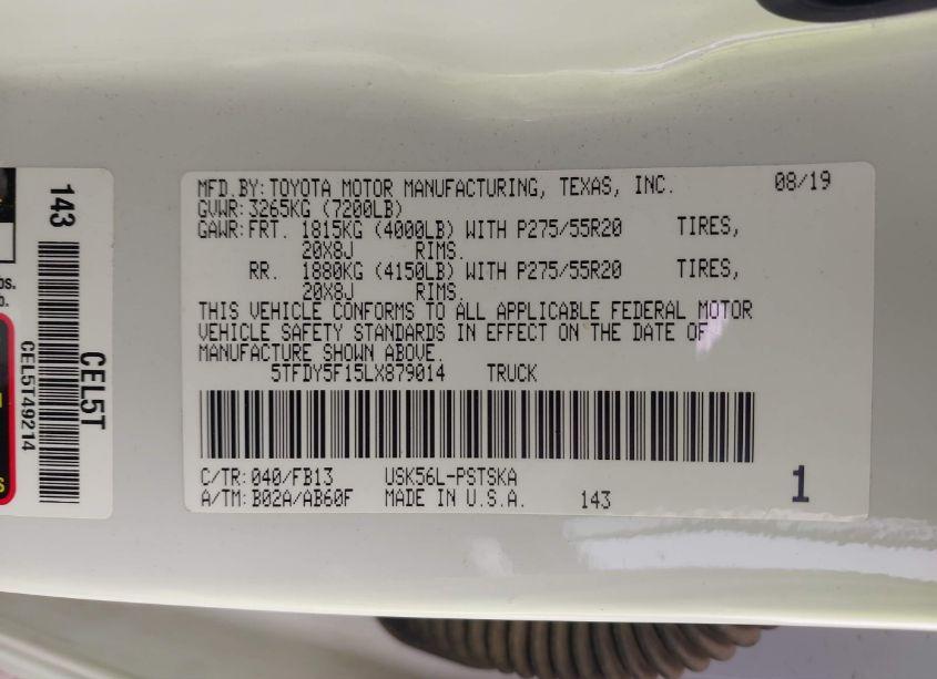 Photo 9 of 2020 Toyota Tundra SR5 (VIN 5TFDY5F15LX879014)