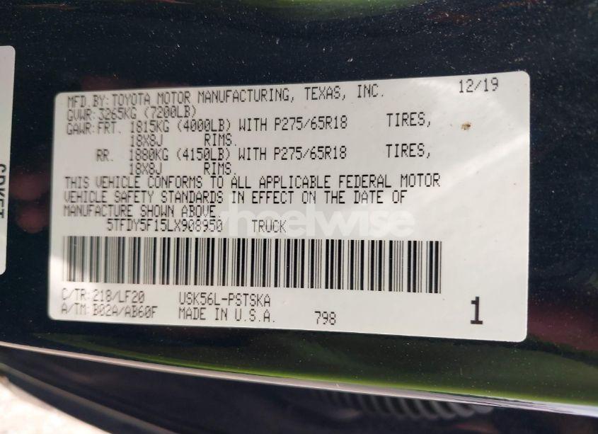 Photo 9 of 2020 Toyota Tundra TRD PRO (VIN 5TFDY5F15LX908950)