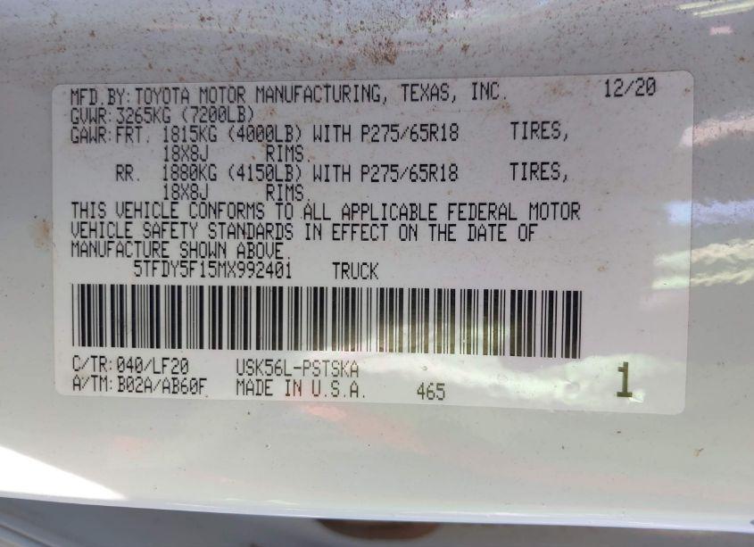 Photo 9 of 2021 Toyota Tundra TRD PRO (VIN 5TFDY5F15MX992401)