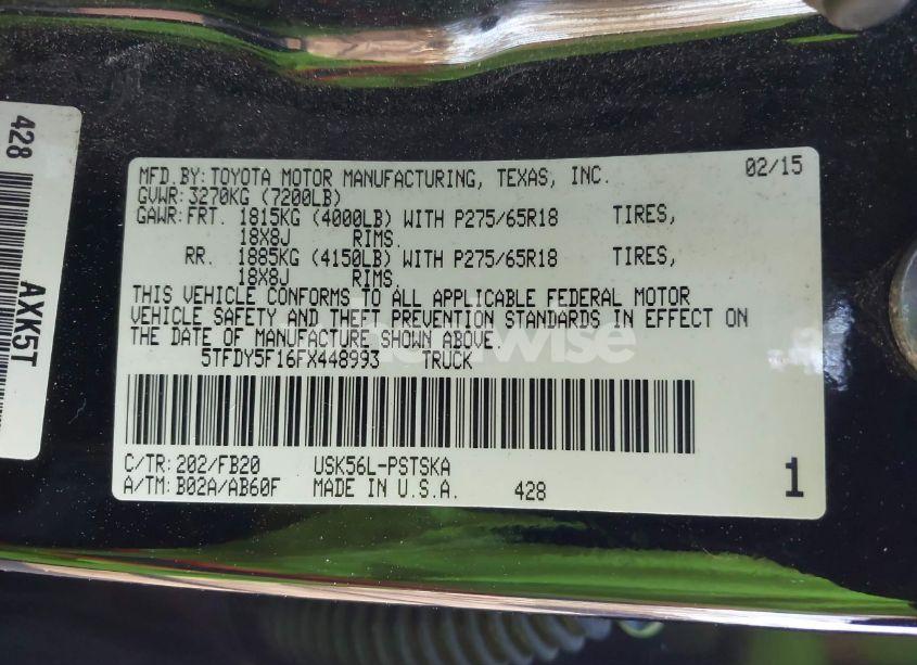 Photo 9 of 2015 Toyota Tundra SR5 5.7L V8 (VIN 5TFDY5F16FX448993)