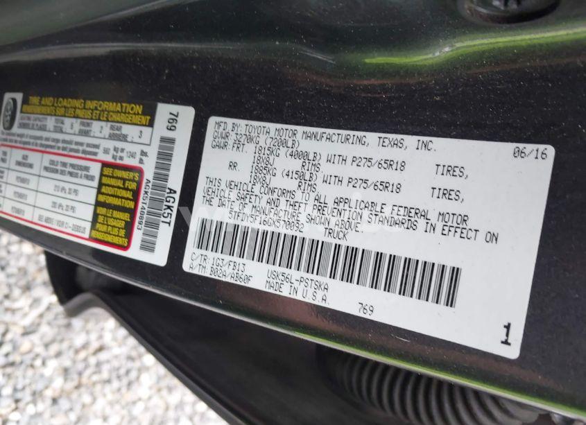 Photo 9 of 2016 Toyota Tundra SR5 5.7L V8 (VIN 5TFDY5F16GX570092)