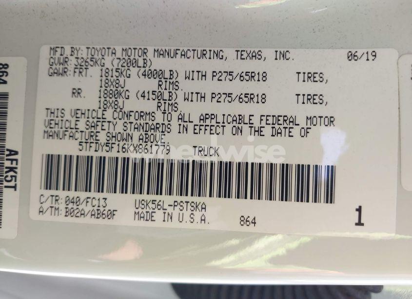 Photo 9 of 2019 Toyota Tundra SR5 5.7L V8 (VIN 5TFDY5F16KX861779)