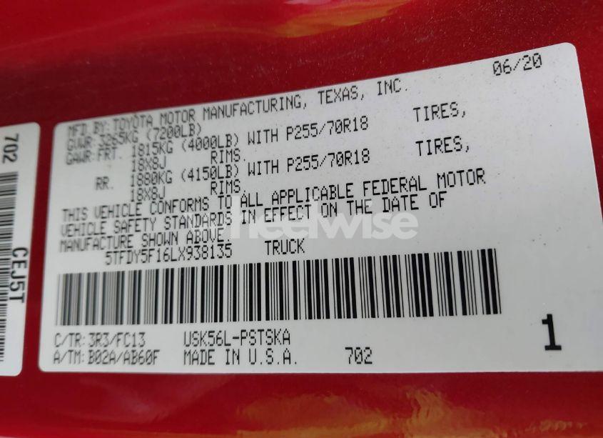 Photo 9 of 2020 Toyota Tundra SR5 (VIN 5TFDY5F16LX938135)