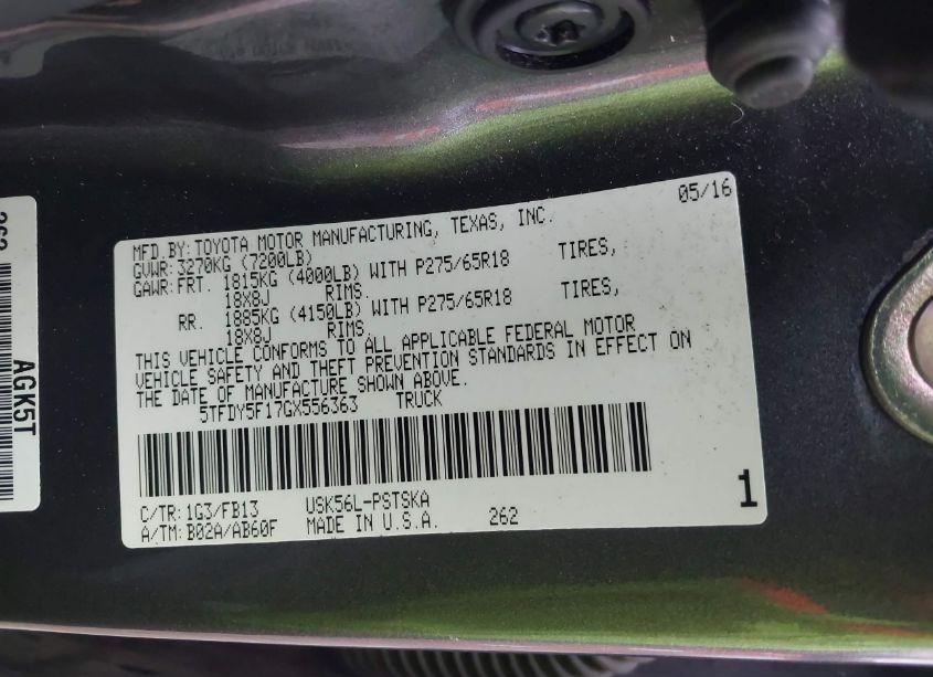 Photo 9 of 2016 Toyota Tundra SR5 5.7L V8 (VIN 5TFDY5F17GX556363)