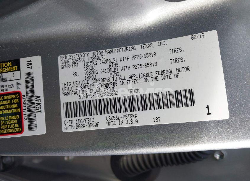 Photo 9 of 2019 Toyota Tundra SR5 5.7L V8 (VIN 5TFDY5F17KX825602)