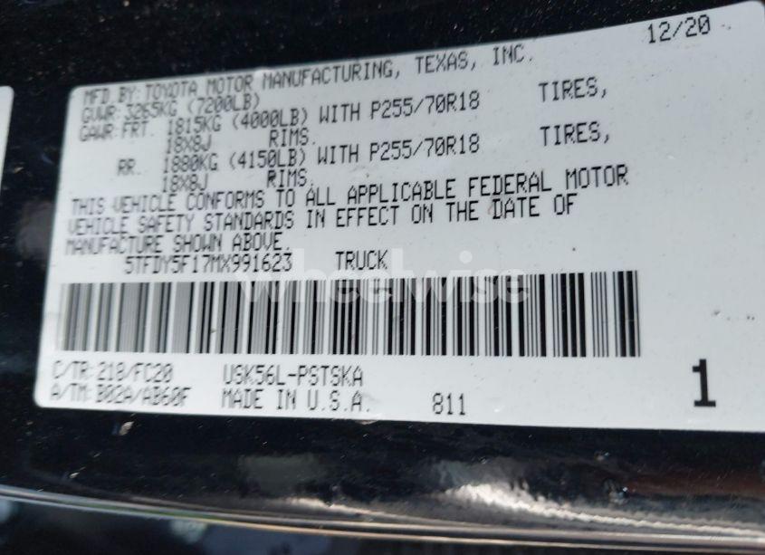 Photo 9 of 2021 Toyota Tundra SR5 (VIN 5TFDY5F17MX991623)