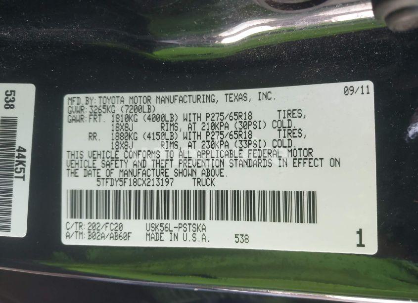 Photo 9 of 2012 Toyota Tundra CREWMAX SR5 (VIN 5TFDY5F18CX213197)