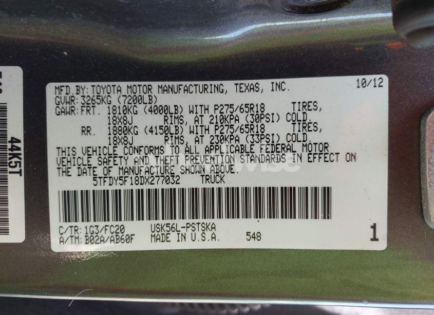 Photo 9 of 2013 Toyota Tundra GRADE 5.7L V8 (VIN 5TFDY5F18DX277032)