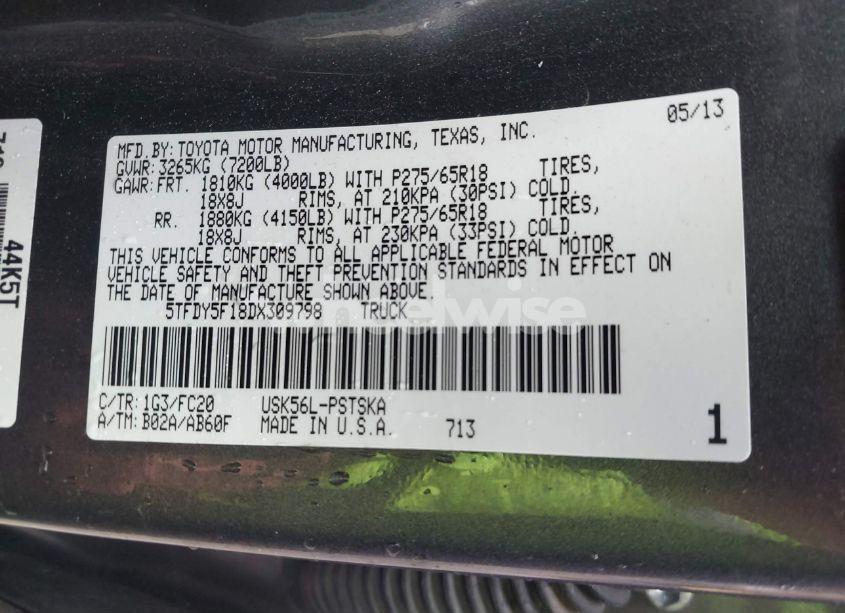 Photo 9 of 2013 Toyota Tundra GRADE 5.7L V8 (VIN 5TFDY5F18DX309798)