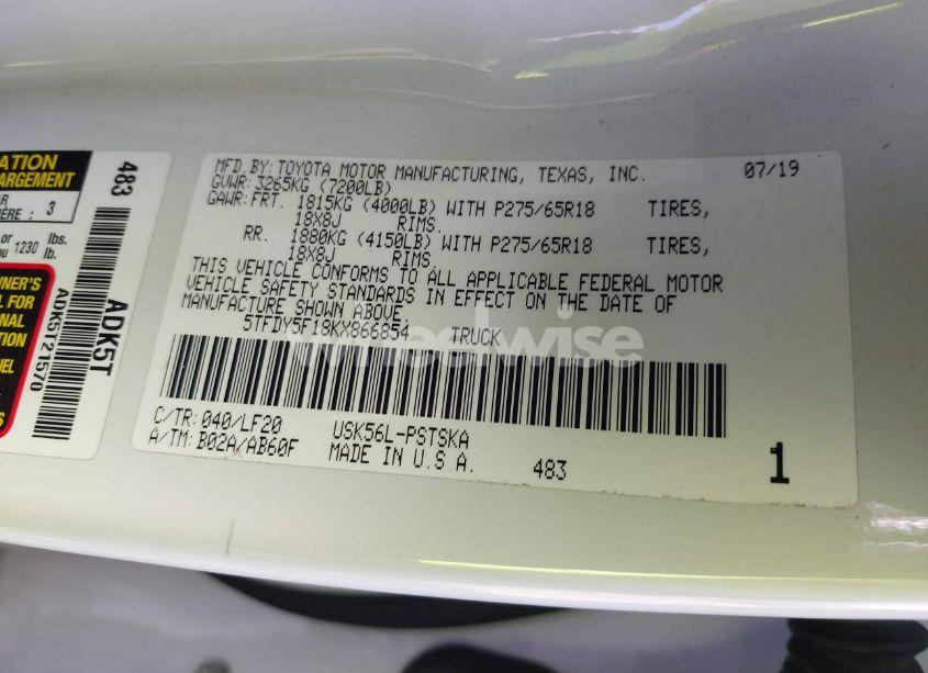 Photo 9 of 2019 Toyota Tundra TRD PRO 5.7L V8 (VIN 5TFDY5F18KX866854)