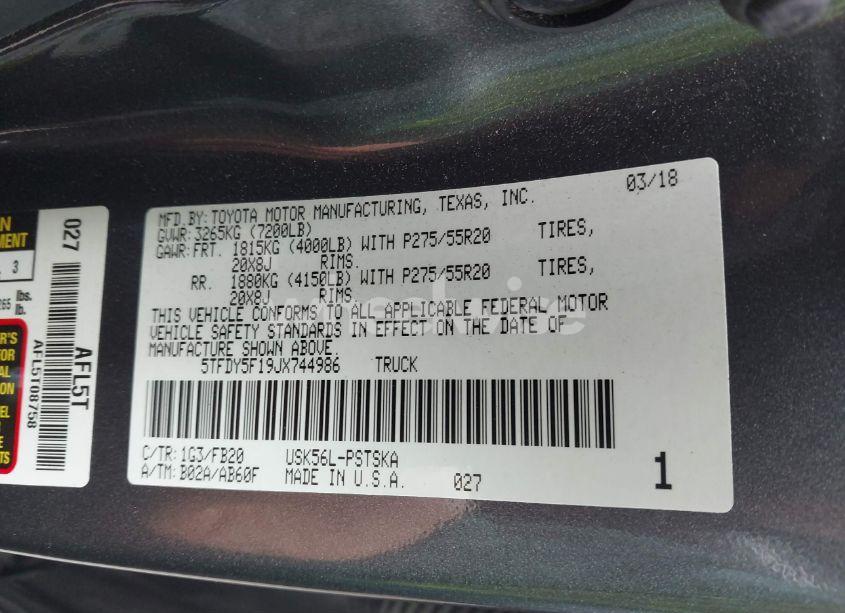 Photo 9 of 2018 Toyota Tundra SR5 5.7L V8 (VIN 5TFDY5F19JX744986)