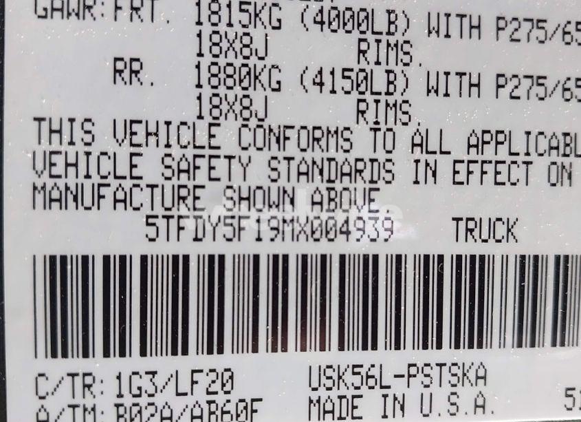 Photo 9 of 2021 Toyota Tundra TRD PRO (VIN 5TFDY5F19MX004939)