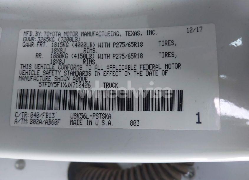 Photo 9 of 2018 Toyota Tundra SR5 5.7L V8 (VIN 5TFDY5F1XJX710426)