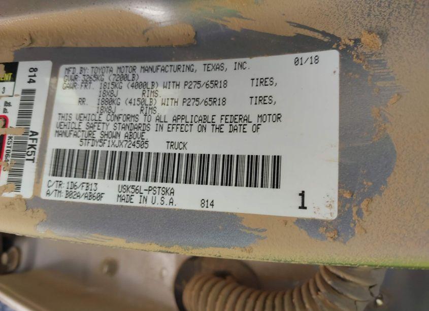 Photo 9 of 2018 Toyota Tundra SR5 5.7L V8 (VIN 5TFDY5F1XJX724505)