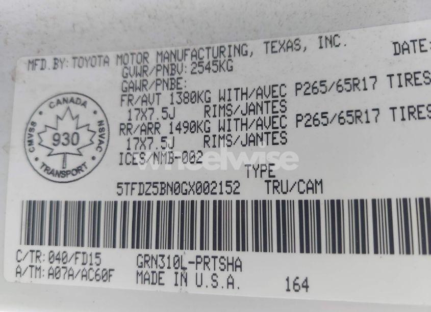 Photo 9 of 2016 Toyota Tacoma SR5 (VIN 5TFDZ5BN0GX002152)